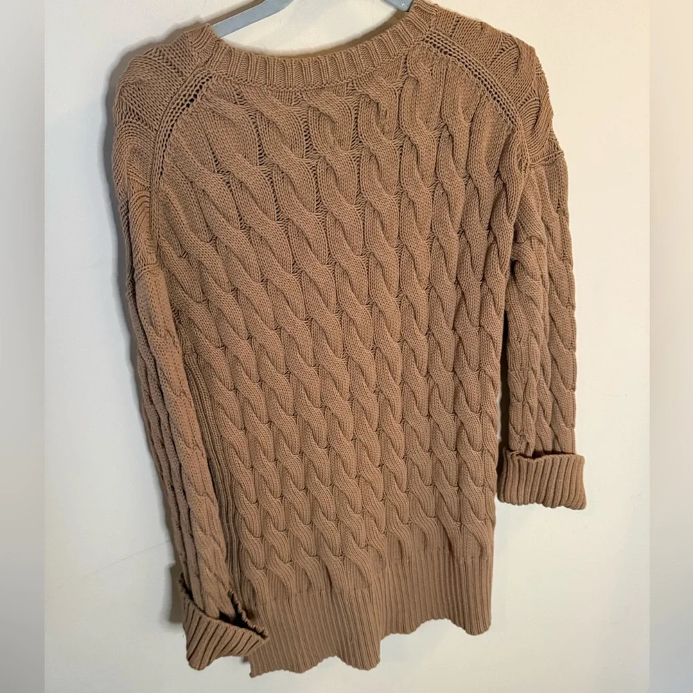 J. Crew Cotton Blend Cable Knit Side Slit Crewneck Sweater size S-M